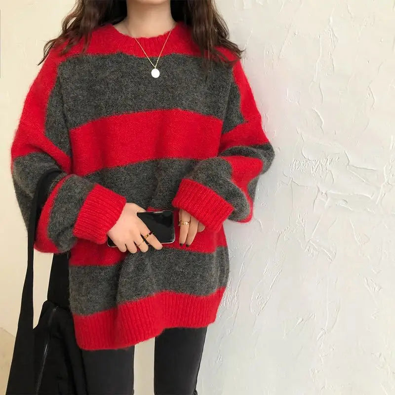 New Spring Autumn European Knitted Sweater Women's Loose Outer Wear Top Thickened Pullover Shirt Ladies Jumper Pull Femme 2027