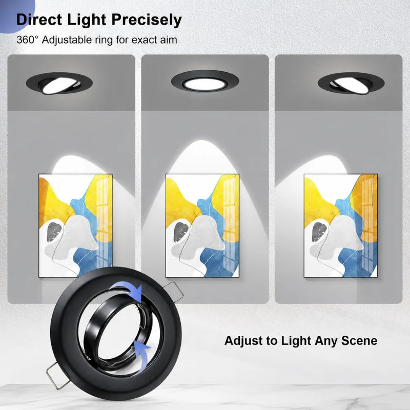 JOYINLED 2/6/10PCS Adjustable Recessed Spotlight Frame Black LED Ceiling Downlight Trim Housing for GU10 MR16 Bulbs Fixture
