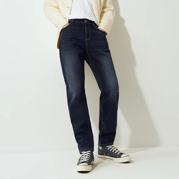 ខោខូវប៊យបុរស Semir មានស្រទាប់ក្រណាត់ Fleece Stretch Fit Whisker Distressed Wash 2026 Vintage Warm Urban Casual Denim Pants Semir Men Jea