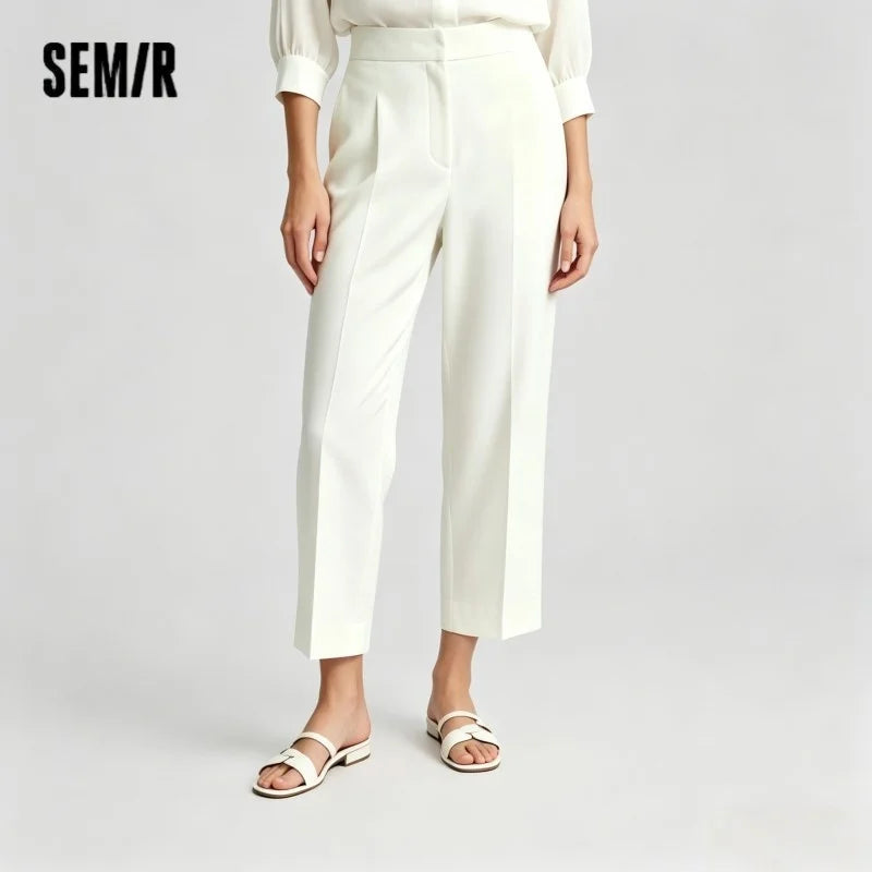 Semir Women Pants Woven 2026 Soft Drape Wide Leg Elastic Waist Commuter Urban Casual Everyday Style Soft Comfortable Daily