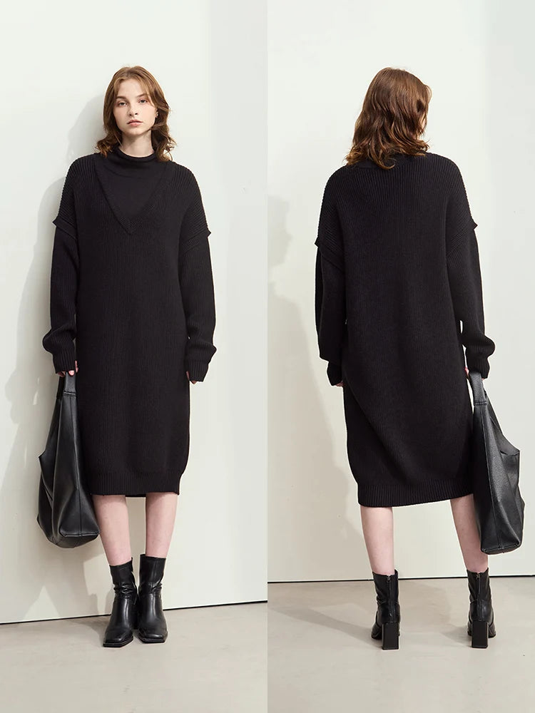 រ៉ូប AMII Minimalist Womens រដូវរងាឆ្នាំ ២០២៥ រ៉ូបពាក់កណ្ដាលកអាវសម្រាប់ធ្វើដំណើរថ្មី សម្លៀកបំពាក់នារី រ៉ូប Midi រលុង 12444229