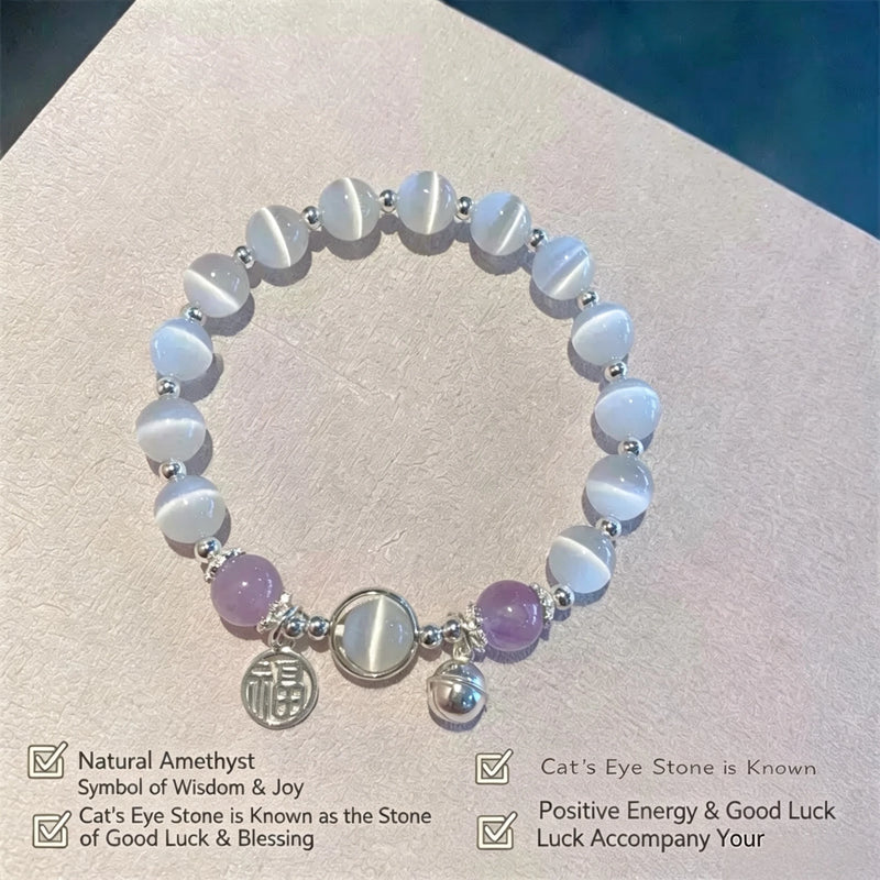 White Cat Eye Stone Beaded Bracelet Silver Plated Butterfly Charm Bracelet Adjustable Tassel Dangle Crystal Bracelets for Women