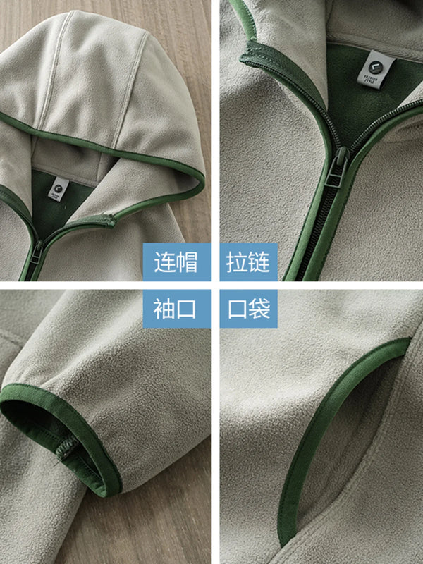 DUKEEN Men's Double-Sided Fleece Hoodie Autumn and Winter Warm Windbreaks 7A Antimicrobial Zipper Jackets for Men
