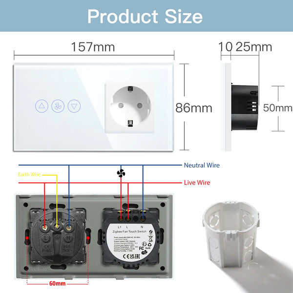 កុងតាក់ BSEED Zigbee Fans ប្តូរកុងតាក់បញ្ជាល្បឿនជញ្ជាំងឆ្លាតវៃជាមួយរន្ធ EU គាំទ្រ Tuya Smart Life Alexa ការគ្រប់គ្រងសំឡេង