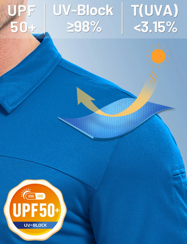 TACVASEN Men's Tactical Polo Shirt UPF 50+ Sun Protection Quick Dry Short Sleeve Shirt Moisture Wicking Outdoor Hiking Polo