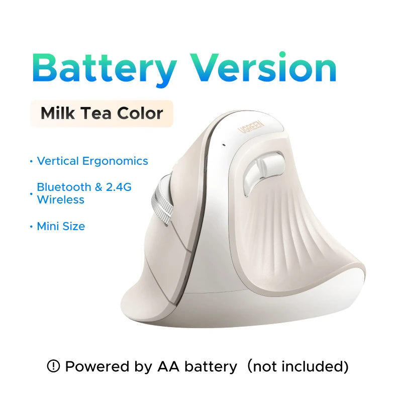 UGREEN Vertical Mouse Wireless Small Size Bluetooth5.0 2.4G Ergonomic 4000DPI for MacBook Tablet Laptops Computer