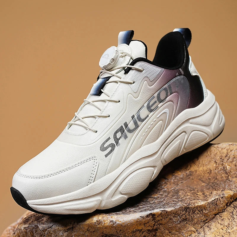 Men's Rotating button casual sneakers spring summer breathable light racing outdoor running shoes soft sole speed sports shoes