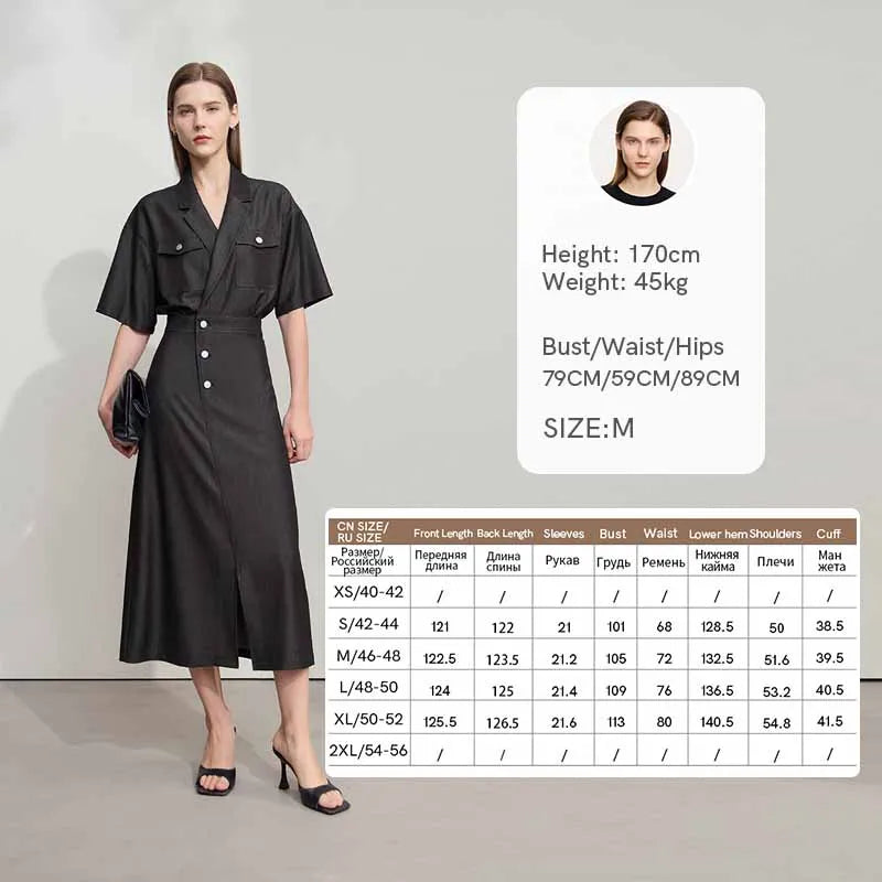 Amii Straight Dress Denim Women 2025 Summer Simple Short Sleeve Office Lady Jean Flip Neck Draped Cool Shirt Dress 12542067