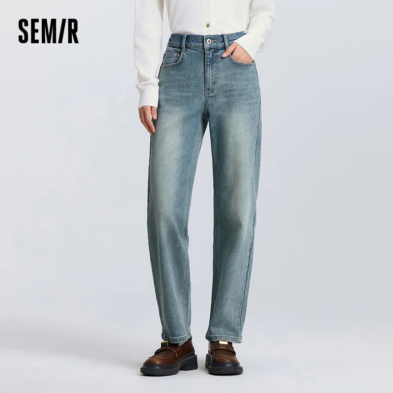 Semir Jeans Women 2026 Spring Half Elastic Waist Straight Pants Casual Fashion Trendy Trousers