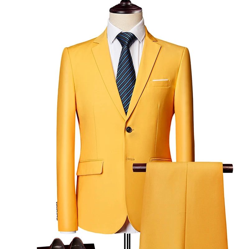 2026 New Men's 2-Piece, Dark Green Slim Fit Suit Set with Pure Color Jacket & Pants for Office/Interview/Wedding/Party/Business