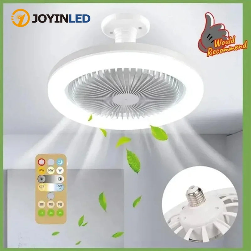 កង្ហារពិដាន JOYON 3In1 ជាមួយចង្កៀងបំភ្លឺ E27 មូលដ្ឋានបំលែងជាមួយឧបករណ៍បញ្ជាពីចម្ងាយសម្រាប់បន្ទប់គេងរស់នៅផ្ទះស្ងាត់ Ac85-265v