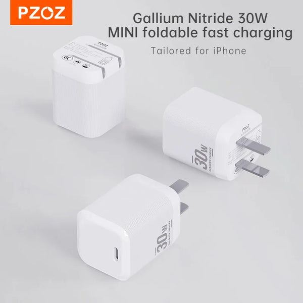 PZOZ 30W GaN Charger PD Fast USB Type C Charger For iPhone 16 15 14 13 12 Mobile Phone Charger USB C PD3.0 QC3.0 Quick Charging