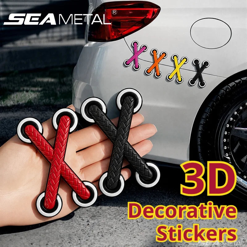 SEAMETAL 1/3pcs Universal Car Motorcycle Decals PVC Funny Cross Shoelaces Adhesive Decorative Stickers for Car Styling Accessory