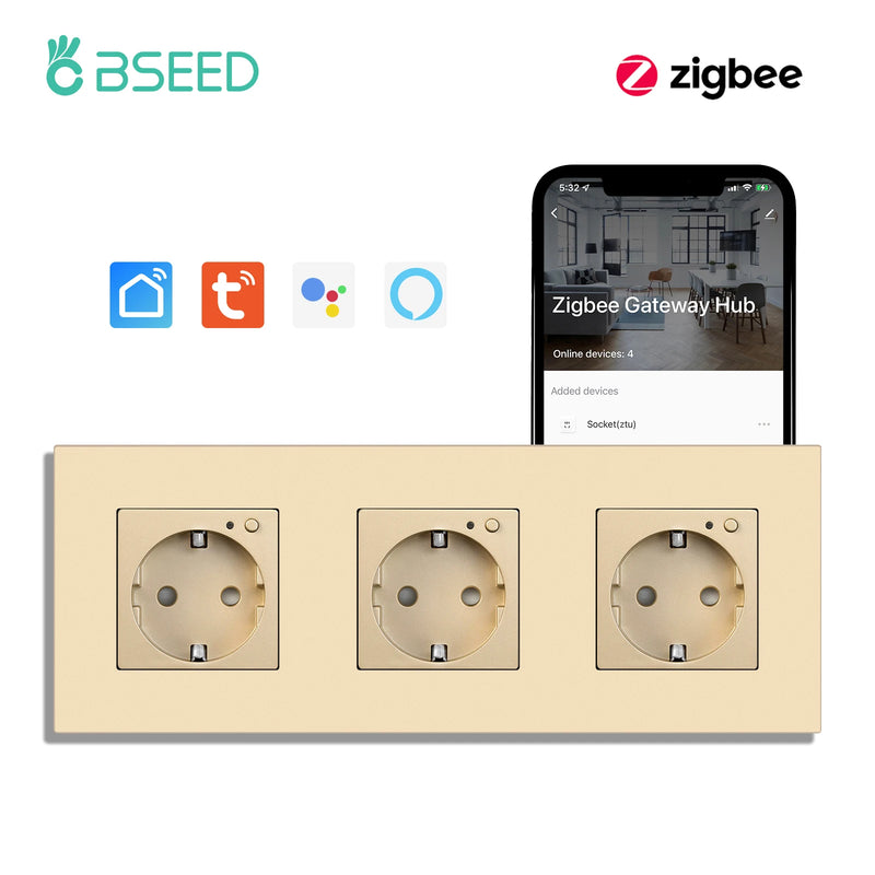 BSEED ZigBee Smart Socket Double Power Outlet Smart Wall Socket Plastic Frame Tuya Google Home Smart Life Control Blue Backlight
