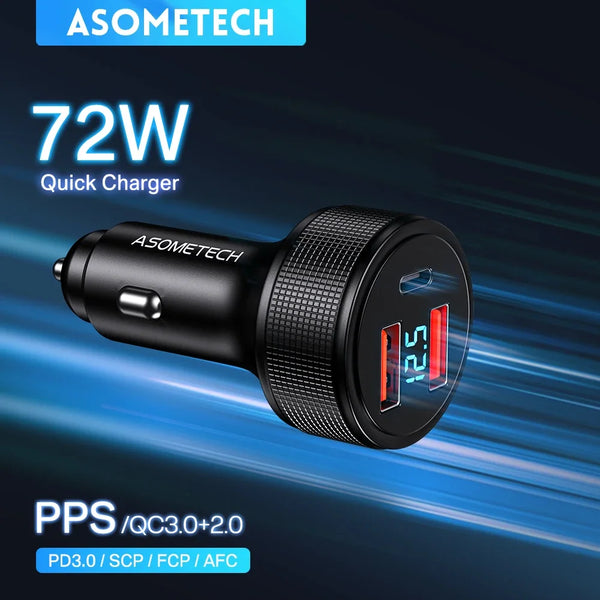 ឆ្នាំងសាករថយន្ត USB 72W QC 3.0 PD 3.0 SCP អេក្រង់ LED USB សម្រាប់ទូរស័ព្ទ iPhone 13 14 Pro Max Samsung Xiaomi Huawei IPad