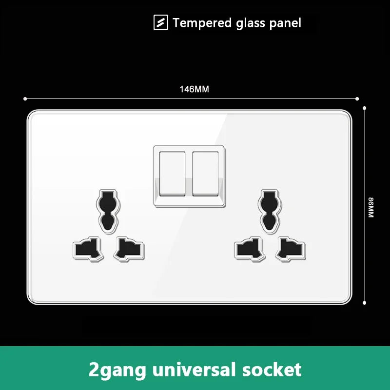 UK 13A Wall Socket with Type-C 18W Fast Charging Plug Socket,Glass Panel Power Double Universal Outlet with Quick USB C charge