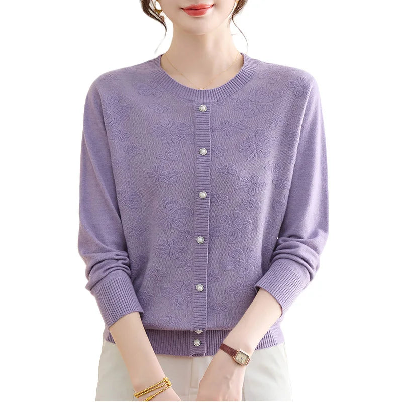Pull Femmes Tendances 2025 Middle Aged Mother Pollovers Sweater Bottom Wear Shirt Spring Autumn Long Sleeve Knitwear Women Tops
