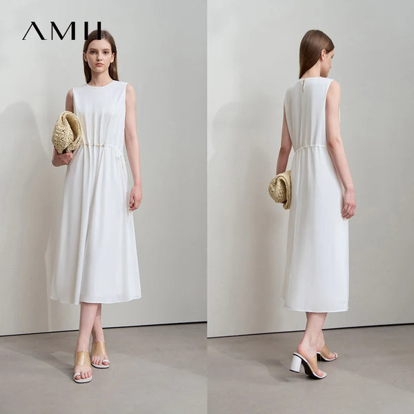 រ៉ូប Amii Minimalism រដូវក្តៅឆ្នាំ ២០២៦ វិជ្ជាជីវៈនារី រ៉ូបវែងរលុង ដៃខ្លី ចង្កេះខ្ពស់ រចនាដោយខ្សែអង្កាំ 12542177