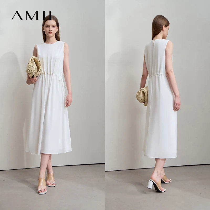 រ៉ូប Amii Minimalism រដូវក្តៅឆ្នាំ ២០២៦ វិជ្ជាជីវៈនារី រ៉ូបវែងរលុង ដៃខ្លី ចង្កេះខ្ពស់ រចនាដោយខ្សែអង្កាំ 12542177