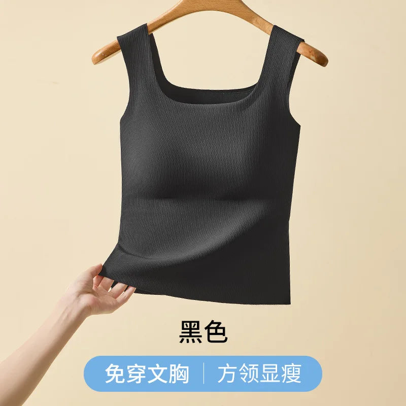Ice Silk Threaded Square Neck Sling Vest Women's Inner One-piece Beauty Back Top Large Size Bottom Sleeveless Sleepwear Pajamas