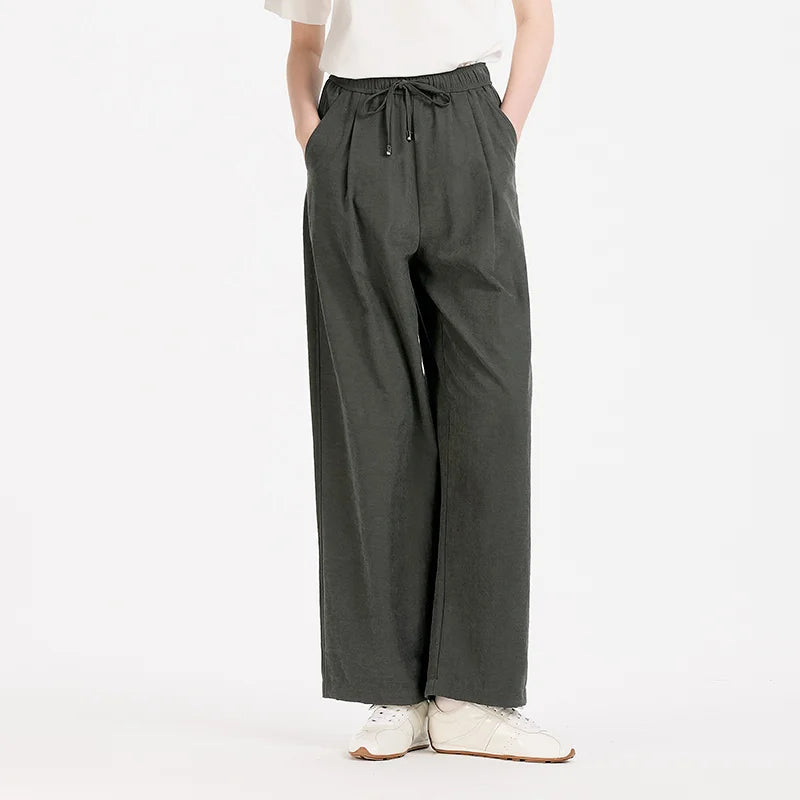 Semir Women Pants Pleated 2026 Textured Wide Leg Elastic Waist Soft Touch Urban Casual Everyday Style Soft Comfortable Daily