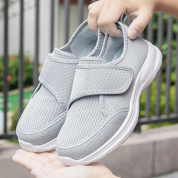 Adjustable Mesh Walking Shoes Breathable Lightweight Sneakers with Hook and Loop Non-Slip Soft Sole Comfort Shoes for Elderly