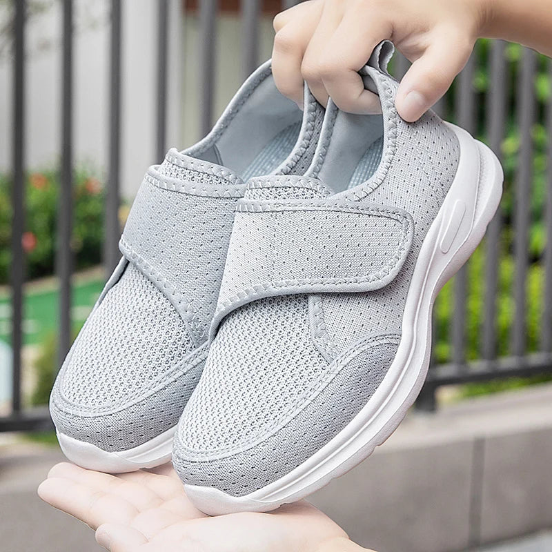Adjustable Mesh Walking Shoes Breathable Lightweight Sneakers with Hook and Loop Non-Slip Soft Sole Comfort Shoes for Elderly