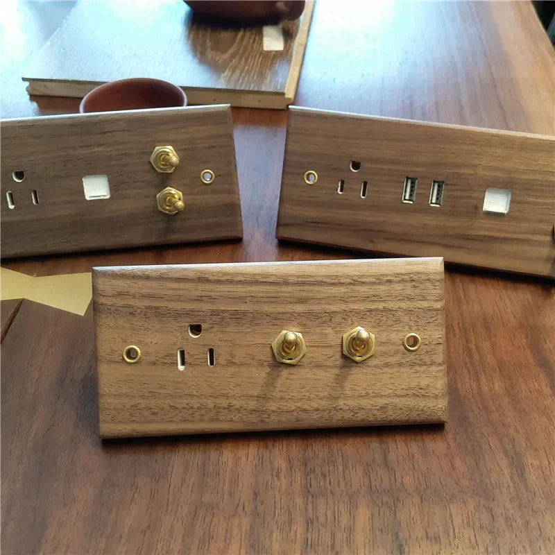 Pure solid wood antique American wall socket switch panel, Brazil Taiwan Thai Japan b&B vintage 15A wall light switch 118mm*75mm