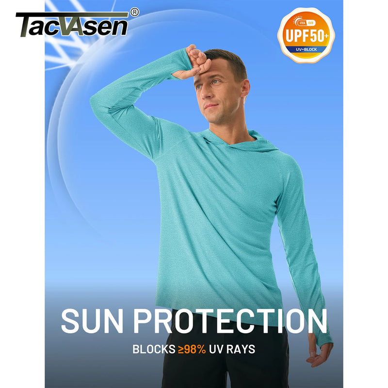 TACVASEN UPF 50+ Sun Protection Hoodie Shirts Men's Long Sleeve T-shirts Lightweight Quick Dry Pullovers Swim Fishing Tee Tops