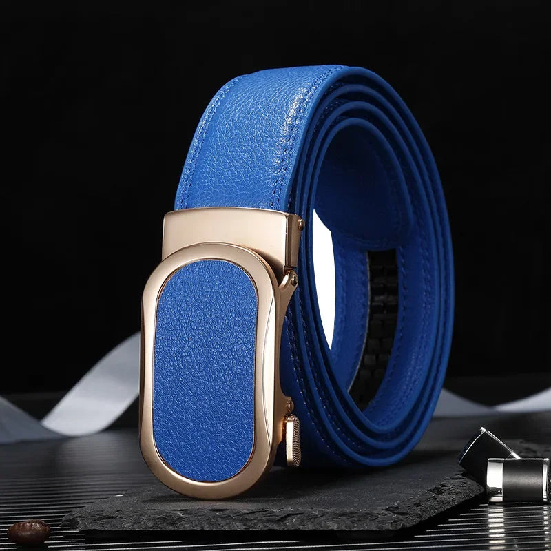 Gemstone Blue Belt for Men and Women Automatic Buckle Belts Fashion Casual Cinturon Female Waistband Green White Black Brown Red