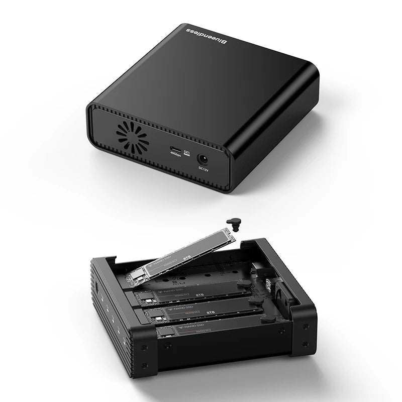 ប្រអប់ ដាក់ ថាស SSD ខាងក្រៅ M2 4-Bay USB4 របស់ Blueendless M.2 NVME 40Gbps M.2 NVME RAID PM/RAID 0/RAID 1/RAID 5/JBOD SSD