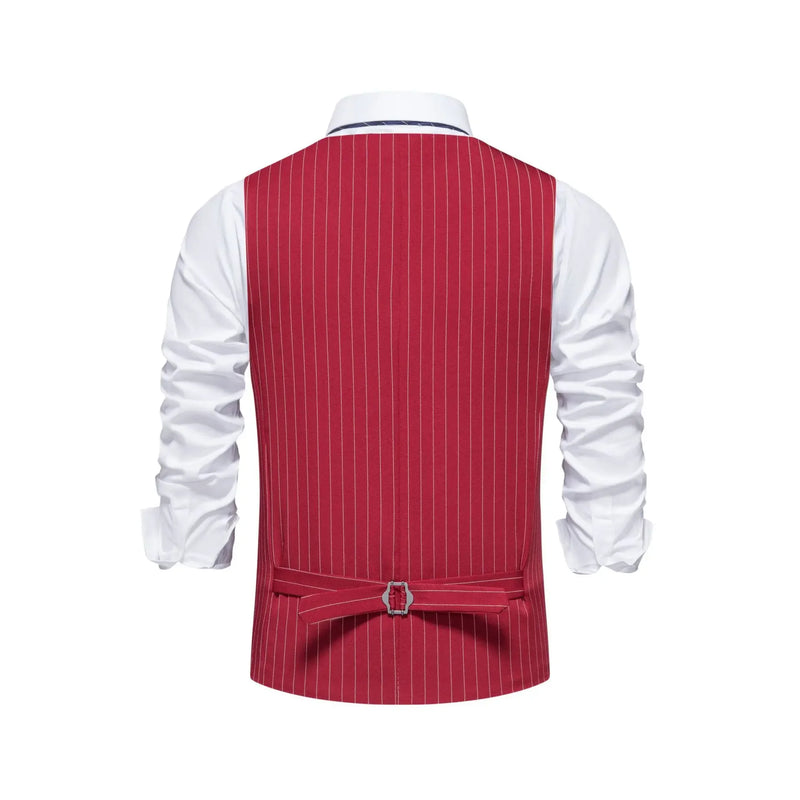 Men's Red Striped Sleeveless Vest, Single Breasted V-Neck Suit Vests, Wedding/Party/Business/Office Waistcoat, Europe Size S-XXL