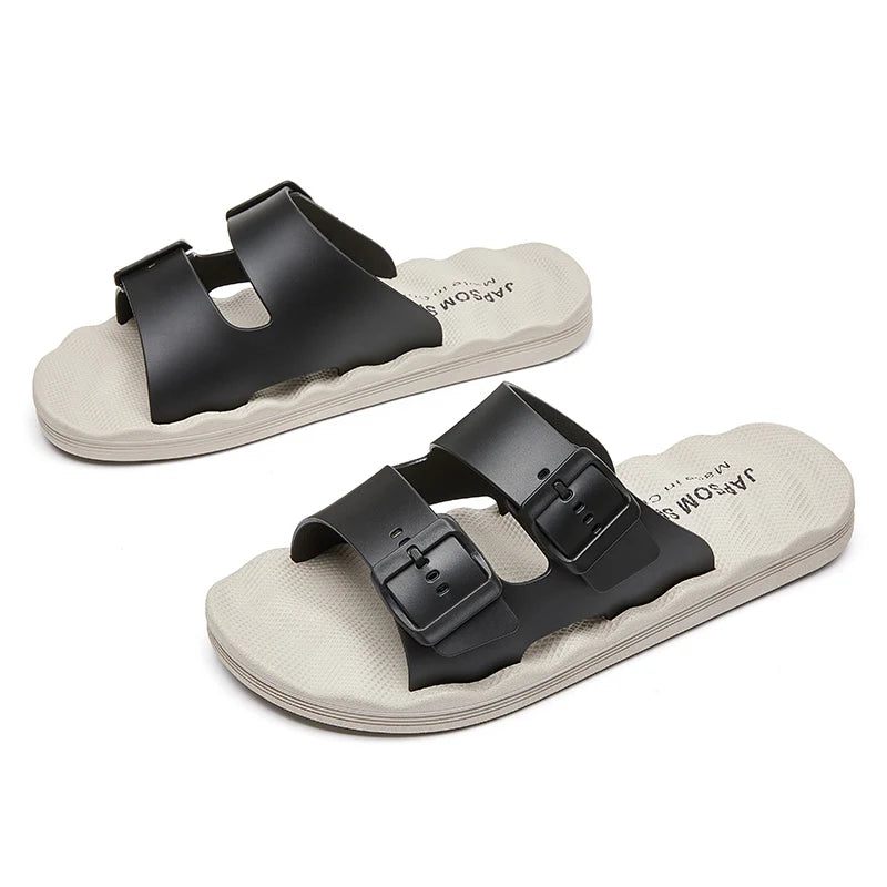 Men's Adjustable Double Buckle Slide Sandals EVA Comfort Flat Slides Non Slip Casual Slippers for Indoor Outdoor Beach Shower