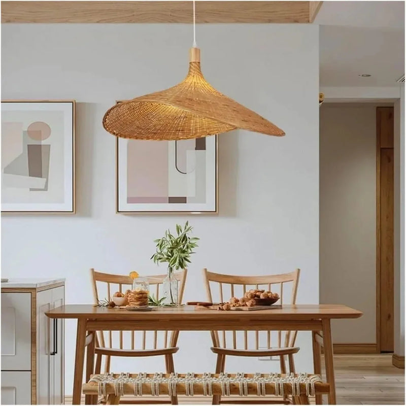 JOYINLED Woven Pendant Light Wicker Shade Handmade Rattan Basket Ceiling Chandelier Farmhouse Rattan Chandelier Living Room