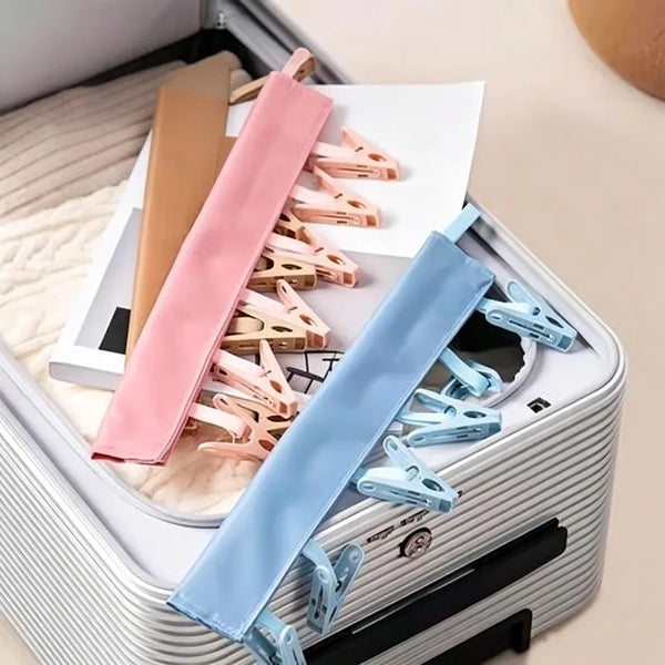 2pcs Portable Travel Fabric Clothes Hanger with 6 Clips- Foldable, Space-Saving Drying Rack for Socks,Small Garments.