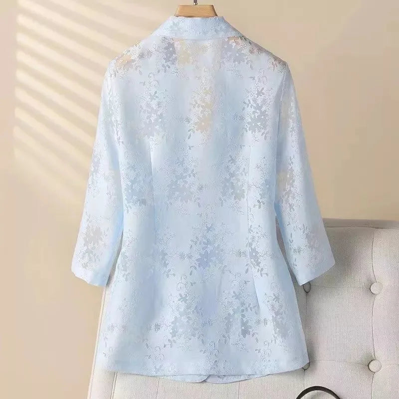 New Summer Women's Mid-sleeve Blazer, Made From Lightweight, Quick-drying Jacquard Fabric, Asian Sizes Jacket. S–XXL