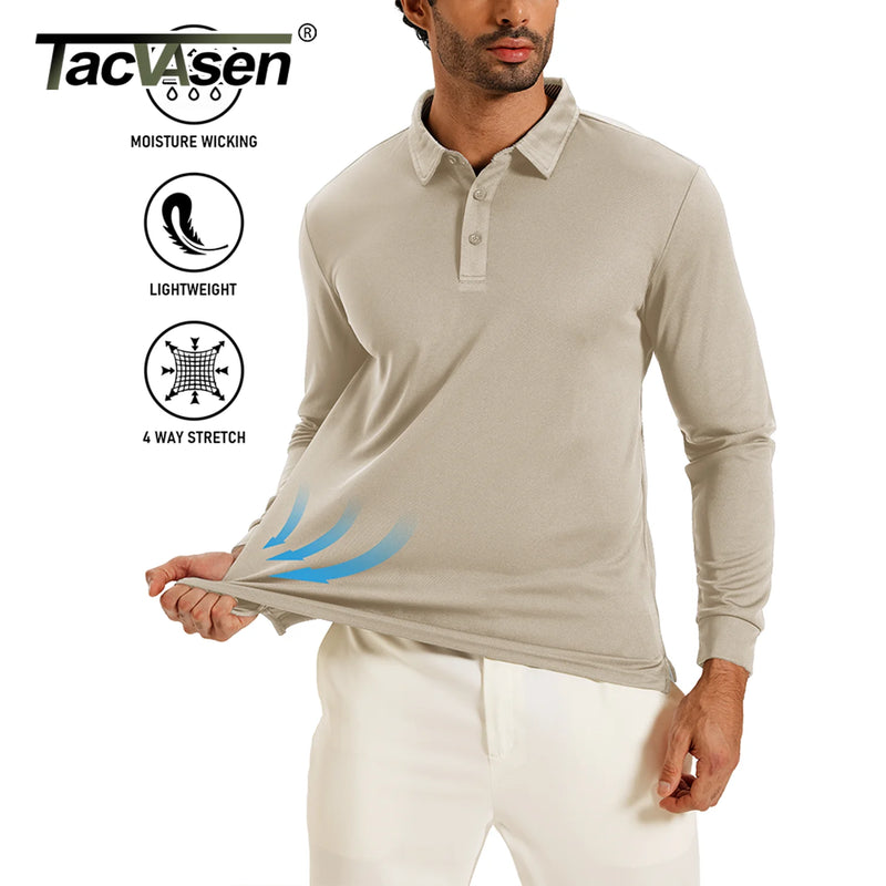 TACVASEN Polo Shirts Men's Long Sleeve Golf Shirt Performance Quick Dry Moisture Wicking Casual Collared Shirts Striped Collar