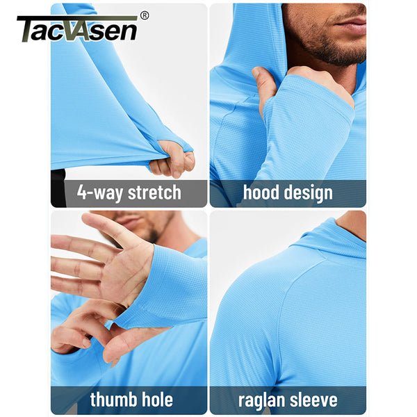 TACVASEN Lightweight Sun Protection Shirts Hoodie Mens UPF 50+ UV-Proof Fishing Travel T-Shirts Breathable Micro-grid T shirts