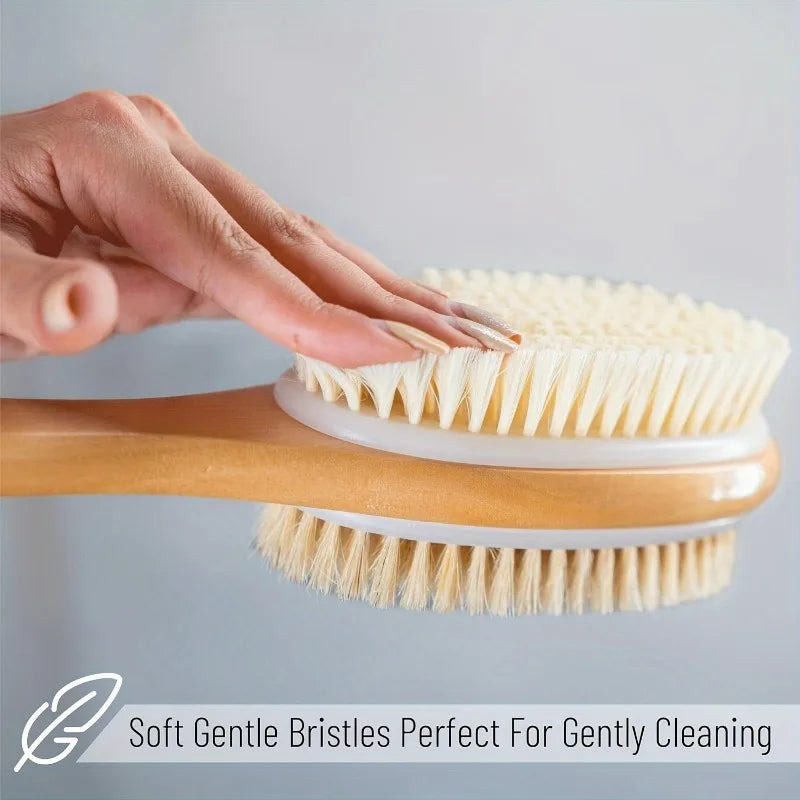 1pc Dual-Sided Shower Brush with Long Handle - Bristle Body Scrubber,Exfoliating Back Brush,Deep Clean,for Lotion Application