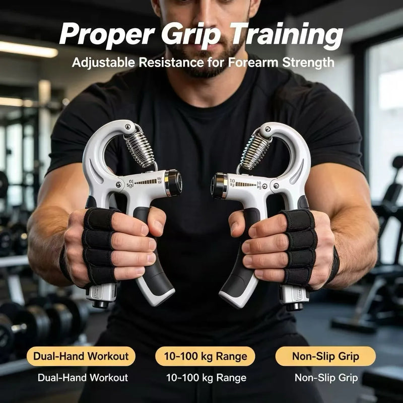 Adjustable Electronic Counting Grip Strength Device 10-100kg, Suitable for Male and Female Muscle Exercise and Fitness, Hand Str