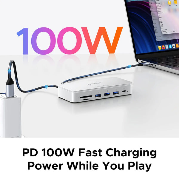 ORICO M.2 2230/2242/2260/2280 NVMe SSD Enclosure 10Gbps USB C Storage Docking Station ជាមួយ 8K60HZ HD DP SD/TF PD100W Charger HUB