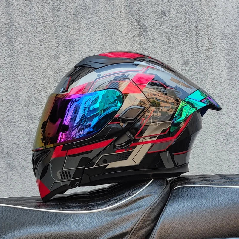 ORZ New DOT Quality Double Lens Flip Helmet Abs Full Face Motorcycle Off Road Motorcycle Racing Helmet Personalized Tail Wing