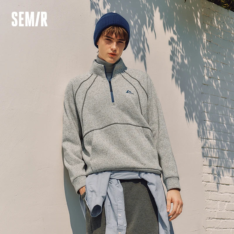 Semir Hoodie Men Winter Marled Yarn Half-Open Placket Stand Collar 2025 New Sporty Color Block Printed Pullover Men'S Wear