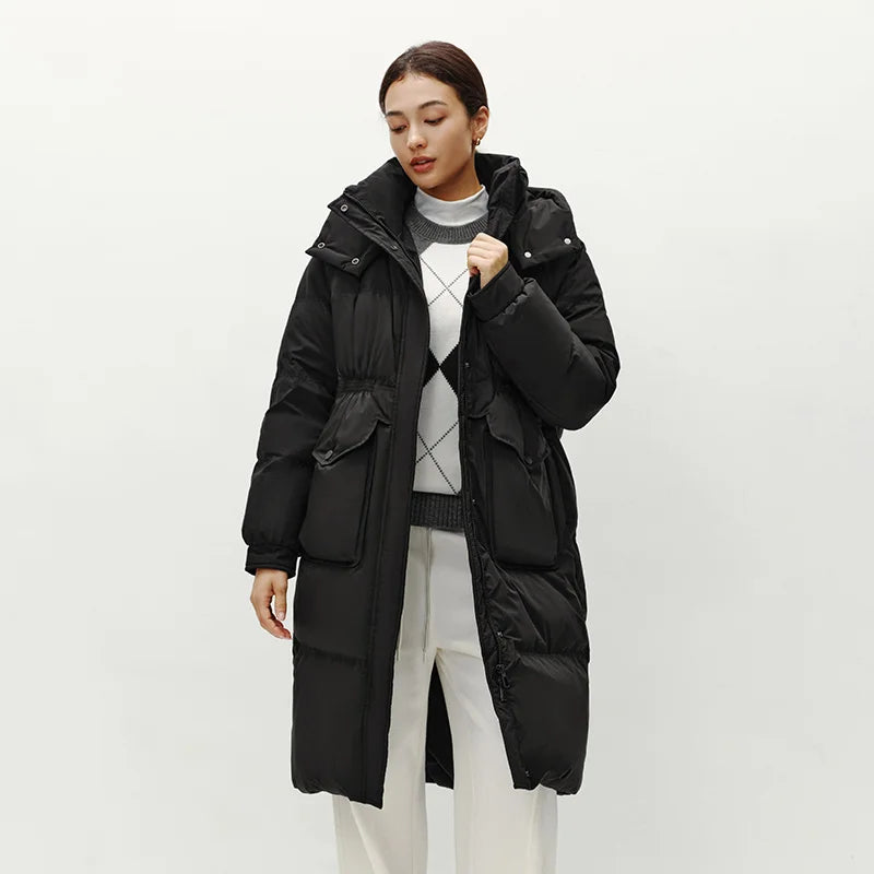 Semir Long Down Coat Hooded Raglan Sleeve Women 2025 Winter Solid Color Warm Thickened Casual Daily Insulated Outerwear