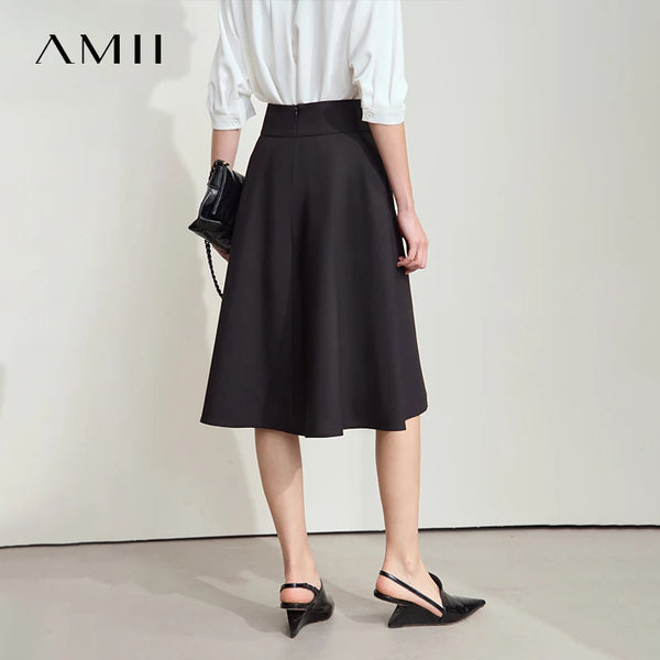 AMII សំពត់ថ្មី Minimalist សម្រាប់នារី រដូវក្តៅ ឆ្នាំ២០២៥ សំពត់រាងអក្សរ A ប្រវែងមធ្យម រលុង មិនស្មើគ្នា ម៉ូដសម្រាប់នារីការិយាល័យ 12542045
