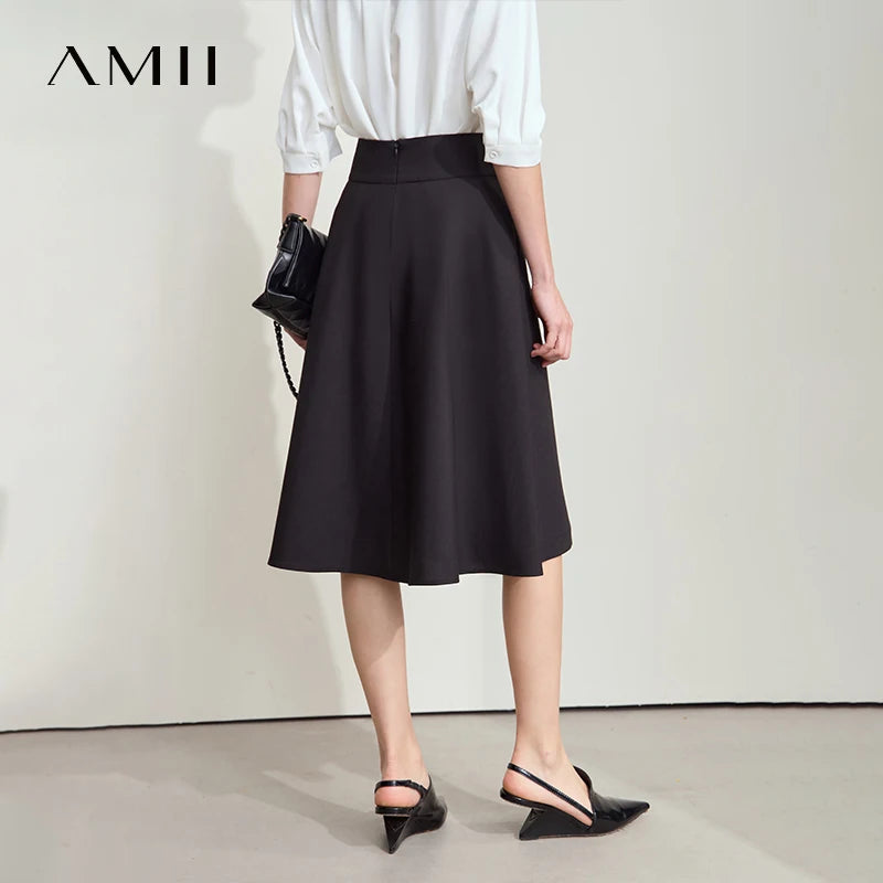 AMII សំពត់ថ្មី Minimalist សម្រាប់នារី រដូវក្តៅ ឆ្នាំ២០២៥ សំពត់រាងអក្សរ A ប្រវែងមធ្យម រលុង មិនស្មើគ្នា ម៉ូដសម្រាប់នារីការិយាល័យ 12542045