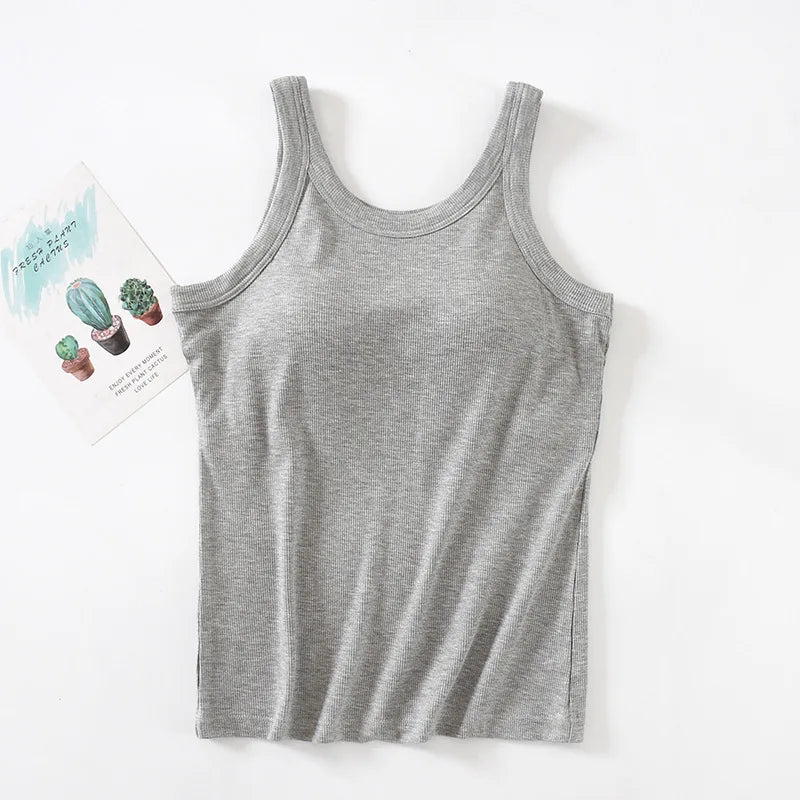 One Piece Nightie Women's Pajamas New Sleeveless Vest Sleeping Tops Casual Knit Modal Sleepwear T-shirt Bra Padded Underwear