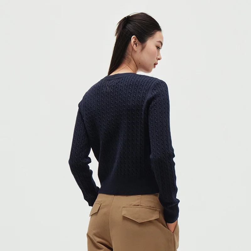 Semir Chic Cardigan Women 2026 Spring Short Cable Knit Crew Neck New Year Style Casual Comfortable Fashion Knitwear Top