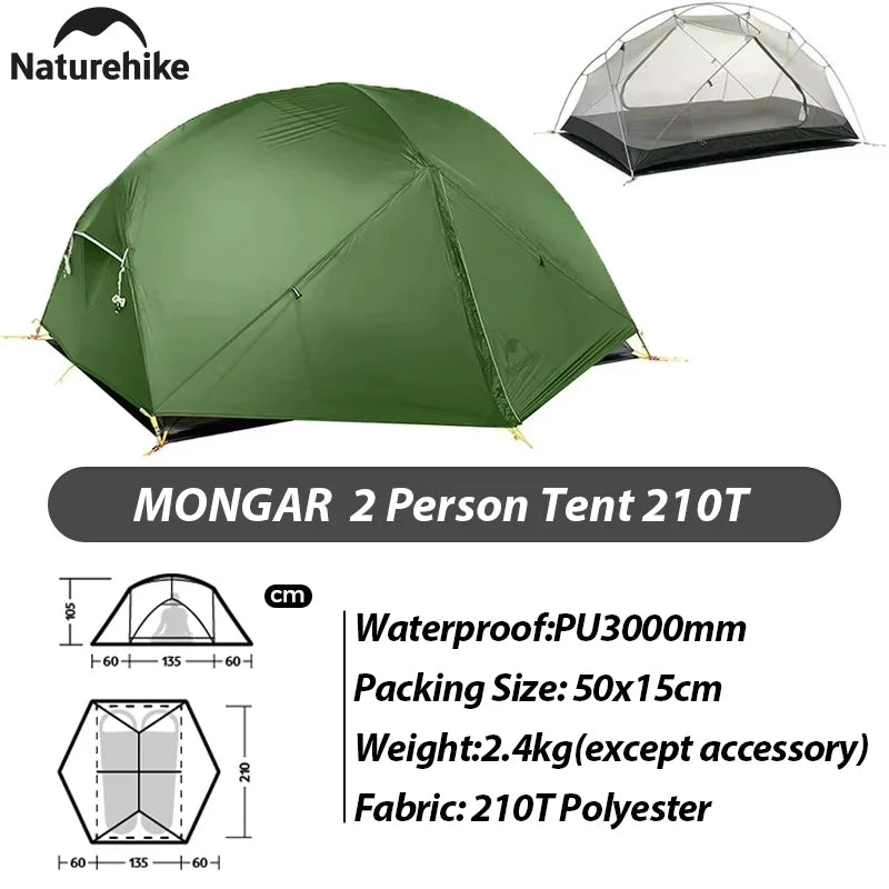 Naturehike Mongar Pro 123 Ultralight Three Season Outdoor Waterproof 20D Nylon Hiking Tent 2 Person Rucksack Camping Riding Tent