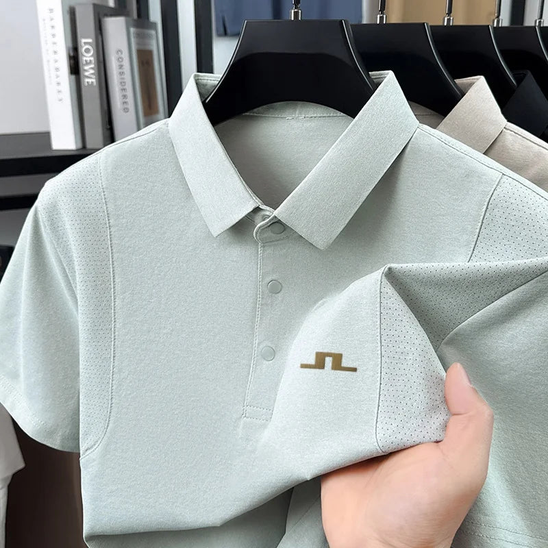 Quality Sports Casual Men Short-Sleeved Polo Shirt Lapel Button Pattern Printing Breathable T-Shirt Versatile Daily Life Tops